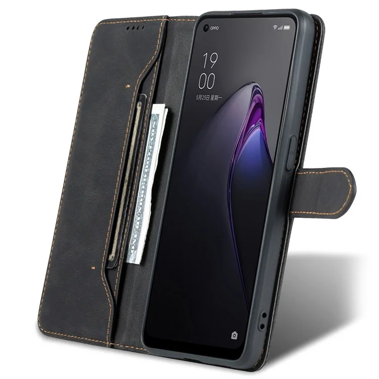 AZNS Pour Oppo Reno8 Pro 5G (version Globale) / Reno8 Pro + 5G PU Cuir Flip Portefeuille Full Body Protection Téléphone Cover Viewing Stand - le Noir