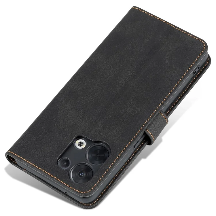 AZNS Pour Oppo Reno8 Pro 5G (version Globale) / Reno8 Pro + 5G PU Cuir Flip Portefeuille Full Body Protection Téléphone Cover Viewing Stand - le Noir