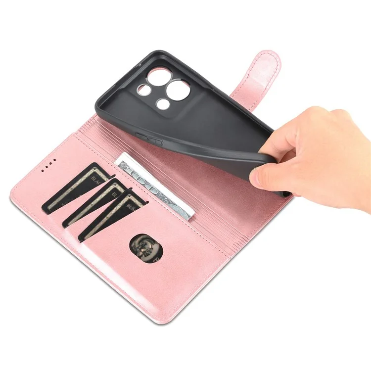 Azns Flip Wallet Case Per Oppo Reno8 5G (versione Globale) / Oppo Reno8 5G, PU Copertina di Telefono Protettivo Per la Visione Resistente a Scratch Per Scratch - Oro Rosa