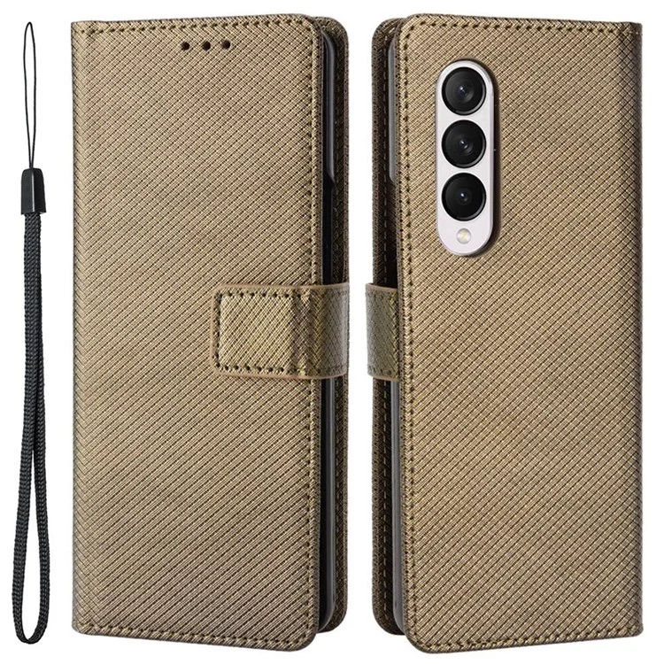 For Samsung Galaxy Z Fold4 5G Wallet Phone Case Diamond Texture Stand PU Leather Protective Folio Flip Cover - Brown