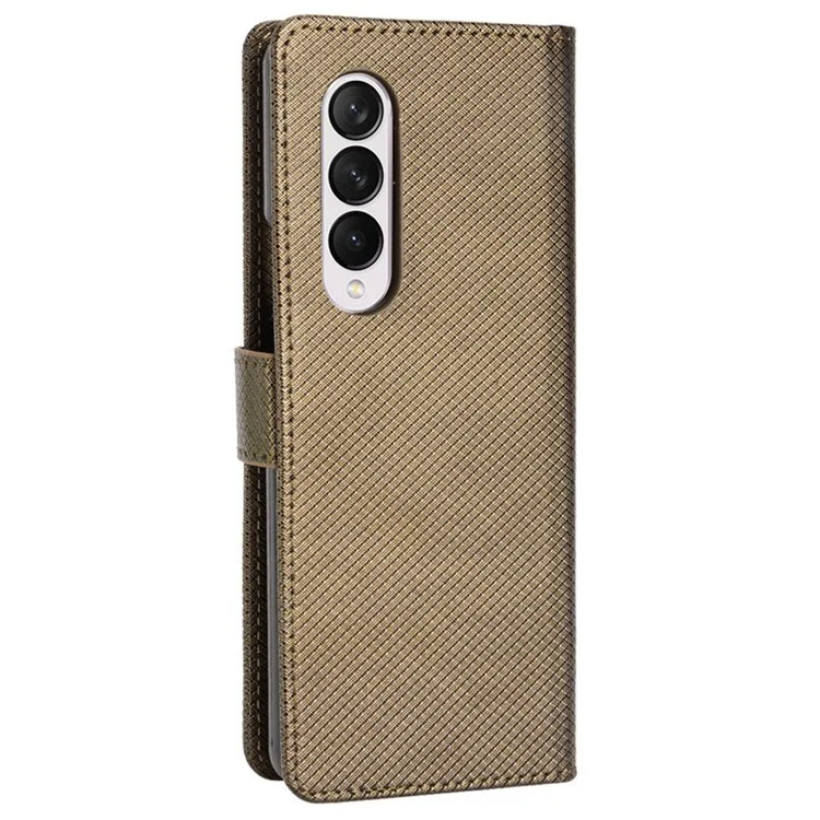 For Samsung Galaxy Z Fold4 5G Wallet Phone Case Diamond Texture Stand PU Leather Protective Folio Flip Cover - Brown