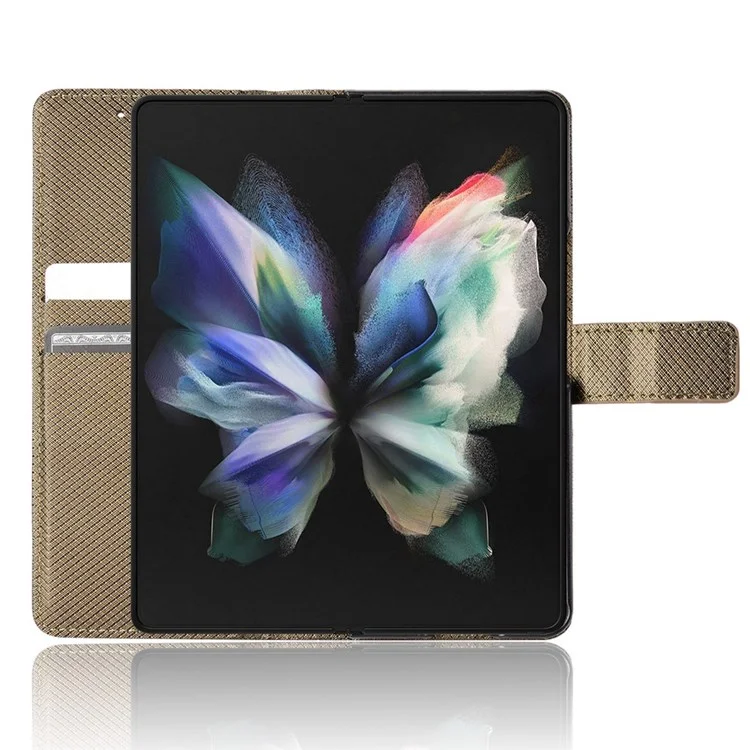 For Samsung Galaxy Z Fold4 5G Wallet Phone Case Diamond Texture Stand PU Leather Protective Folio Flip Cover - Brown