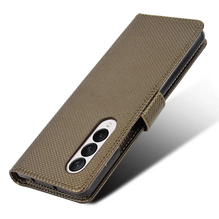 For Samsung Galaxy Z Fold4 5G Wallet Phone Case Diamond Texture Stand PU Leather Protective Folio Flip Cover - Brown
