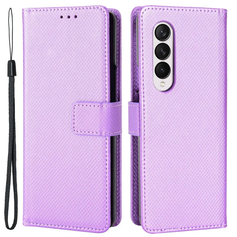 For Samsung Galaxy Z Fold4 5G Wallet Phone Case Diamond Texture Stand PU Leather Protective Folio Flip Cover - Purple