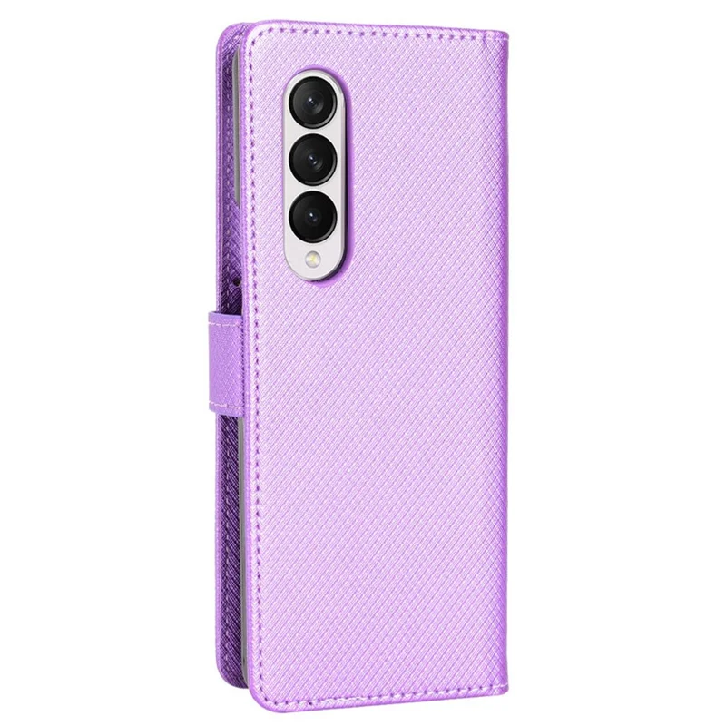 For Samsung Galaxy Z Fold4 5G Wallet Phone Case Diamond Texture Stand PU Leather Protective Folio Flip Cover - Purple