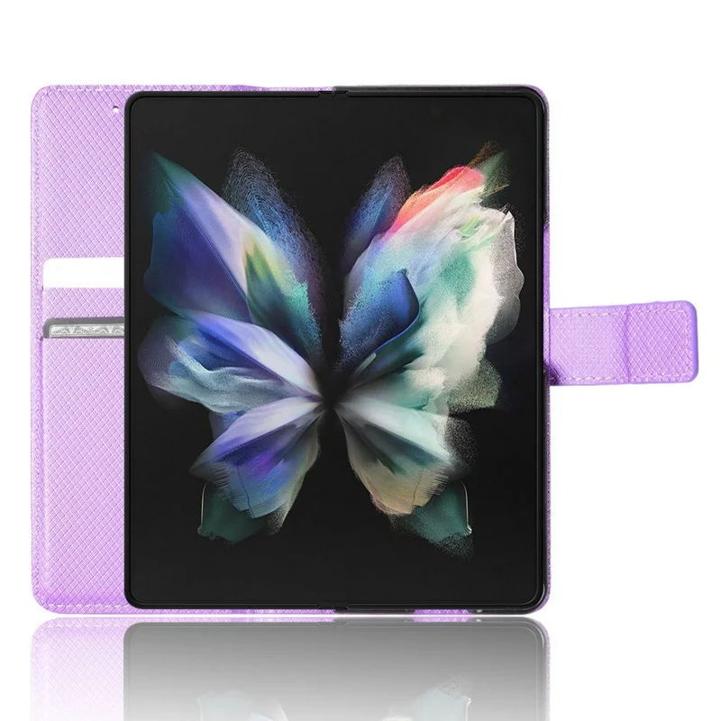 For Samsung Galaxy Z Fold4 5G Wallet Phone Case Diamond Texture Stand PU Leather Protective Folio Flip Cover - Purple