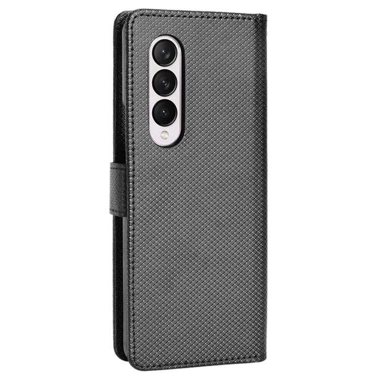 For Samsung Galaxy Z Fold4 5G Wallet Phone Case Diamond Texture Stand PU Leather Protective Folio Flip Cover - Black