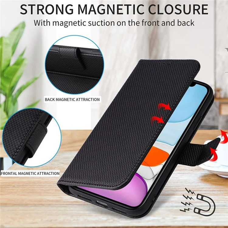 For Samsung Galaxy Z Fold4 5G Wallet Phone Case Diamond Texture Stand PU Leather Protective Folio Flip Cover - Black