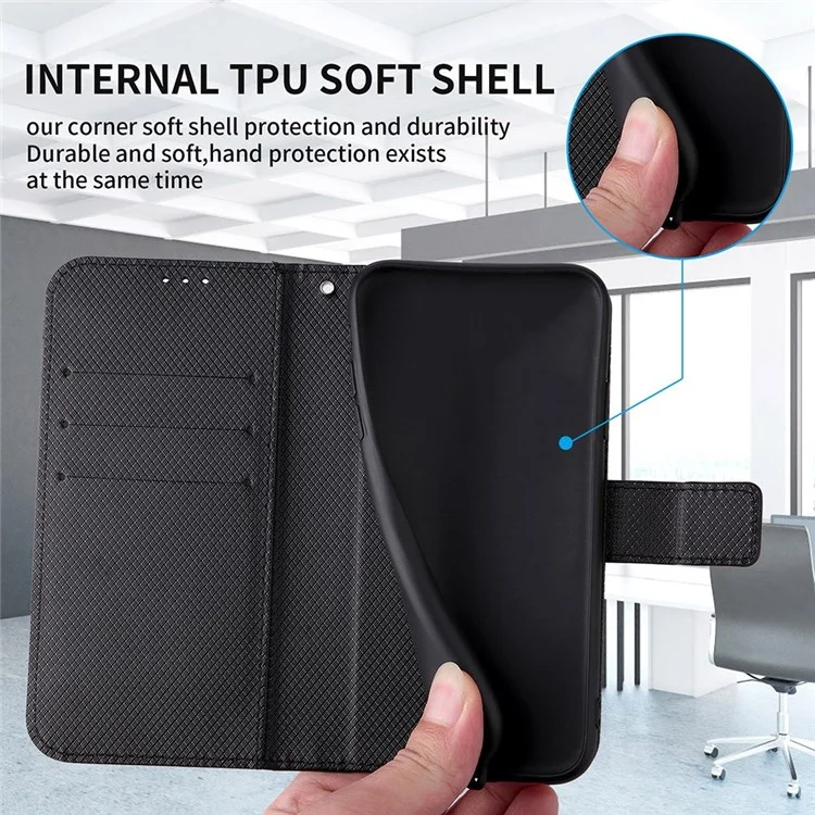 For Samsung Galaxy Z Fold4 5G Wallet Phone Case Diamond Texture Stand PU Leather Protective Folio Flip Cover - Black