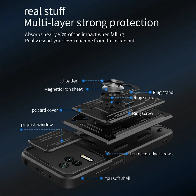 Per Xiaomi Redmi K40S 5G / Poco F4 5G Supporto Scheda Supporto ad Anello Custodia per Telefono con Supporto - Nero