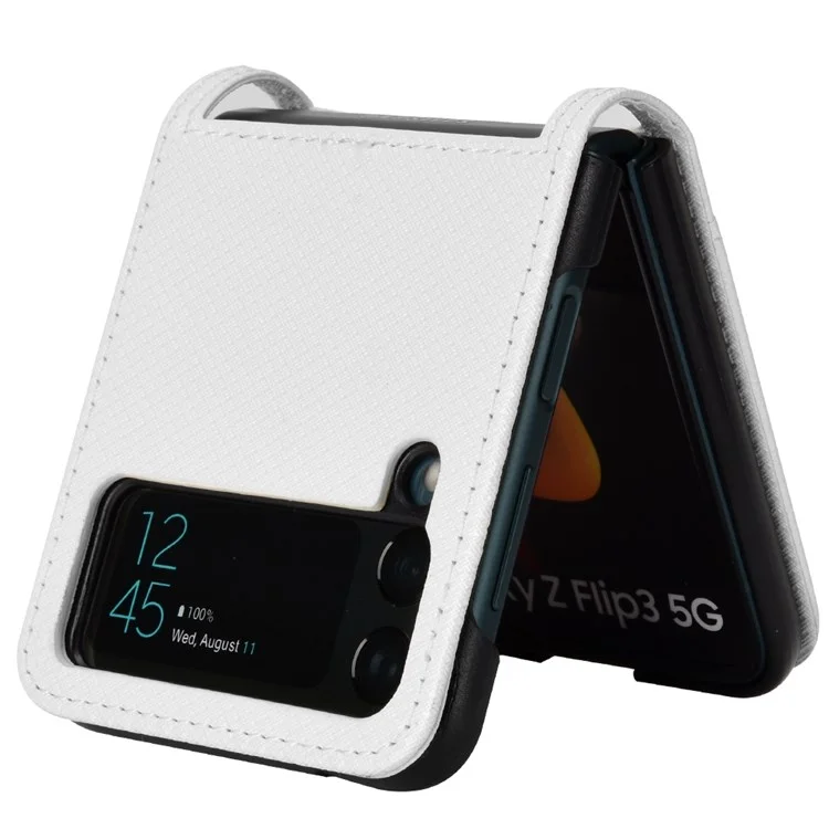 Para Samsung Galaxy Z Flip4 5G Case de Teléfono a Prueba de Choques Textura de Diamante PU Leather + TPU Cubierta Con Soporte - Blanco