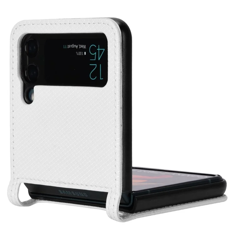 Para Samsung Galaxy Z Flip4 5G Case de Teléfono a Prueba de Choques Textura de Diamante PU Leather + TPU Cubierta Con Soporte - Blanco