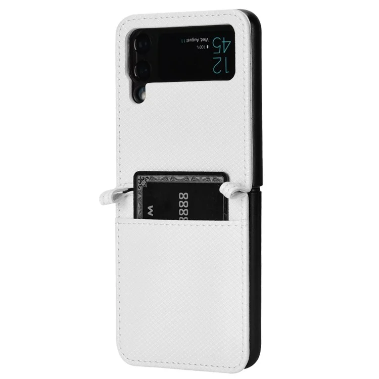 Para Samsung Galaxy Z Flip4 5G Case de Teléfono a Prueba de Choques Textura de Diamante PU Leather + TPU Cubierta Con Soporte - Blanco