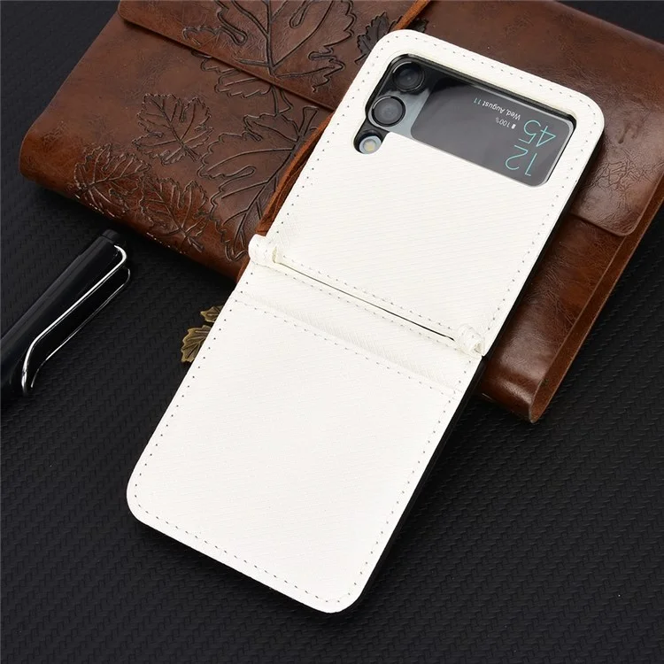 Para Samsung Galaxy Z Flip4 5G Case de Teléfono a Prueba de Choques Textura de Diamante PU Leather + TPU Cubierta Con Soporte - Blanco