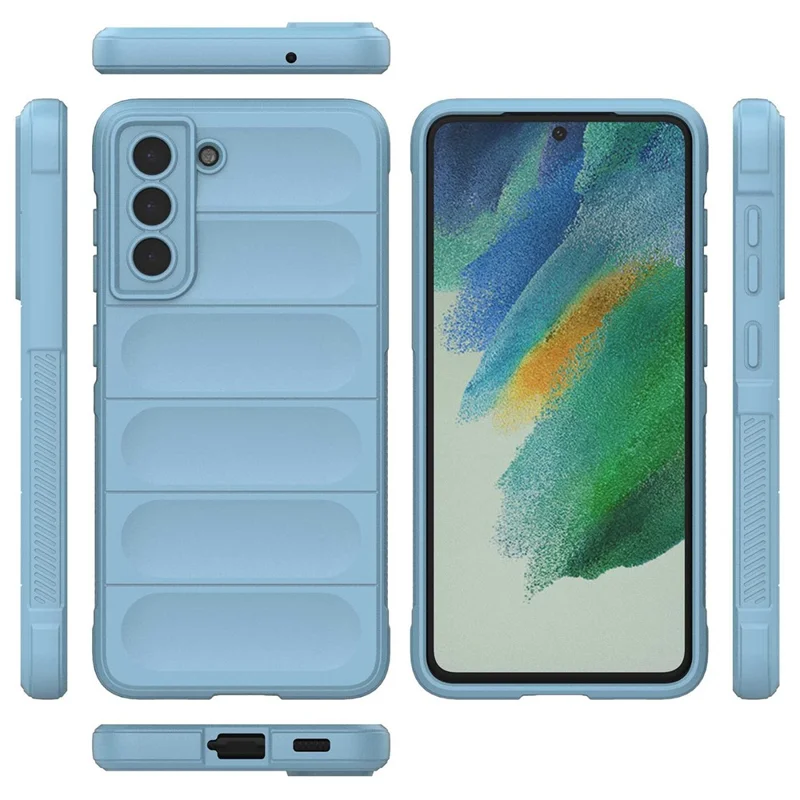 For Samsung Galaxy S21 FE 5G Rugged Design Phone Case Precise Cutout Scratch-resistant TPU Back Cover - Baby Blue
