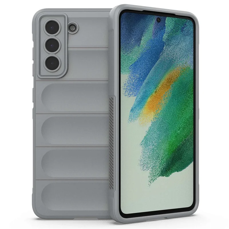 For Samsung Galaxy S21 FE 5G Rugged Design Phone Case Precise Cutout Scratch-resistant TPU Back Cover - Light Grey