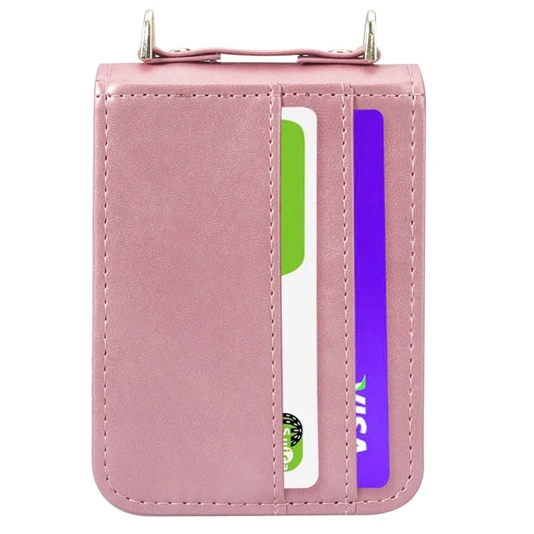 For Samsung Galaxy Z Flip4 5G Phone Cover with One-piece Design Anti-scratch PU Leather + PC Mobile Phone Case with Long Lanyard Card Holder - Pink