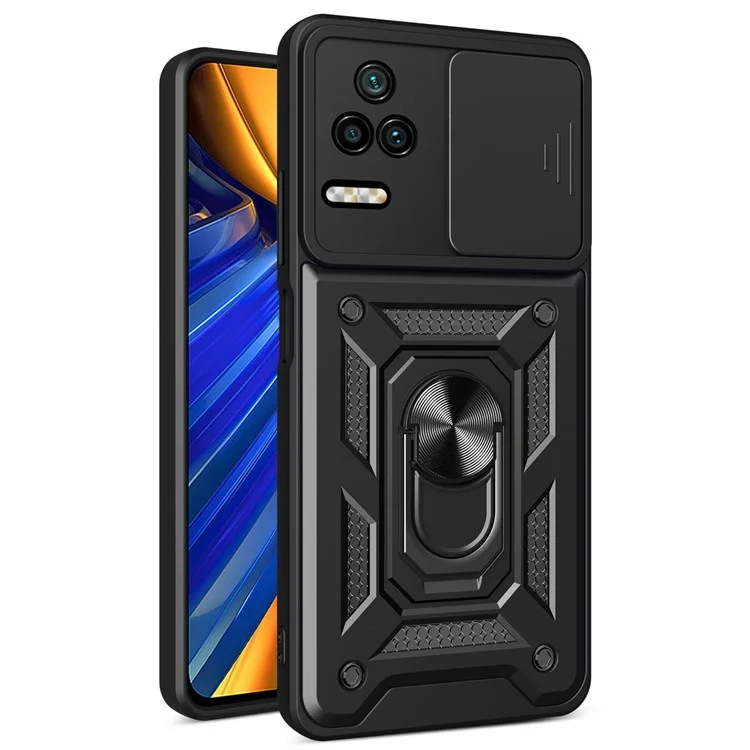 Per Xiaomi Poco F4 5G / Redmi K40S 5G Supporto da Tavolo PC + Custodia Ibrida TPU Protezione Scorrevole per la Fotocamera - Nero