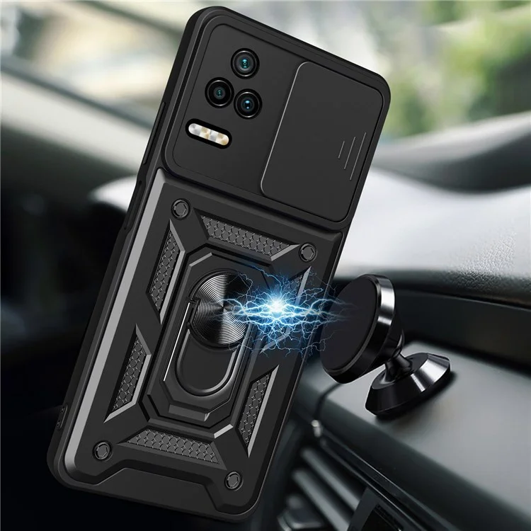 Per Xiaomi Poco F4 5G / Redmi K40S 5G Supporto da Tavolo PC + Custodia Ibrida TPU Protezione Scorrevole per la Fotocamera - Nero