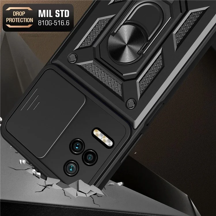 Per Xiaomi Poco F4 5G / Redmi K40S 5G Supporto da Tavolo PC + Custodia Ibrida TPU Protezione Scorrevole per la Fotocamera - Nero