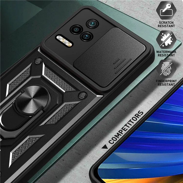 Per Xiaomi Poco F4 5G / Redmi K40S 5G Supporto da Tavolo PC + Custodia Ibrida TPU Protezione Scorrevole per la Fotocamera - Nero