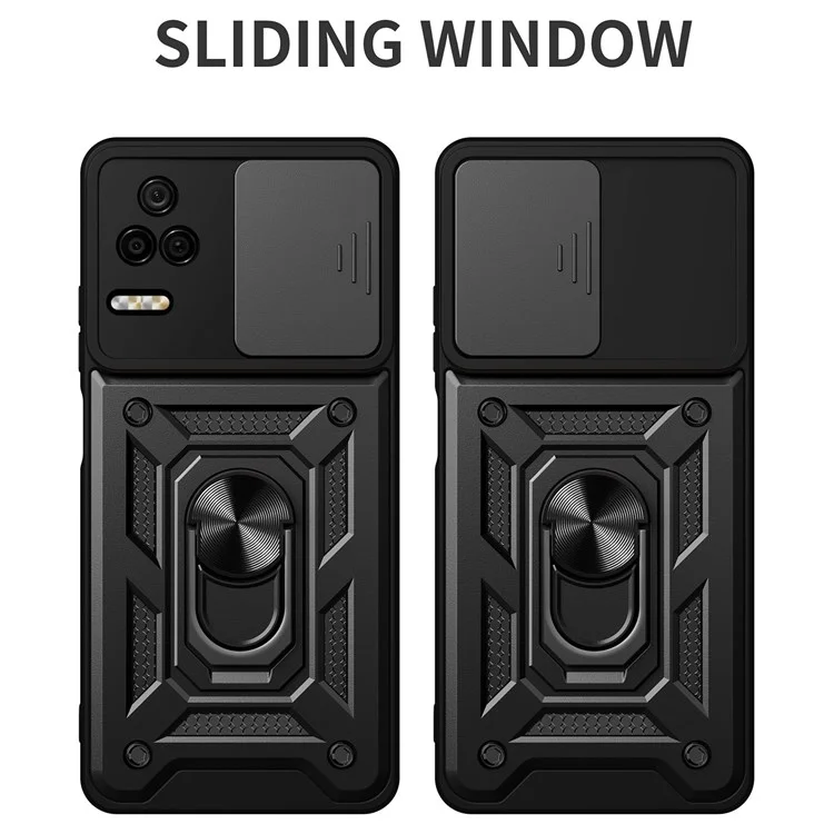 Per Xiaomi Poco F4 5G / Redmi K40S 5G Supporto da Tavolo PC + Custodia Ibrida TPU Protezione Scorrevole per la Fotocamera - Nero