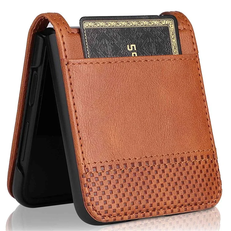 For Samsung Galaxy Z Flip4 5G Anti-fall Phone Cover Vintage Texture One-Piece Design PU Leather Coated PC Phone Case Shell with Card Slot - Brown
