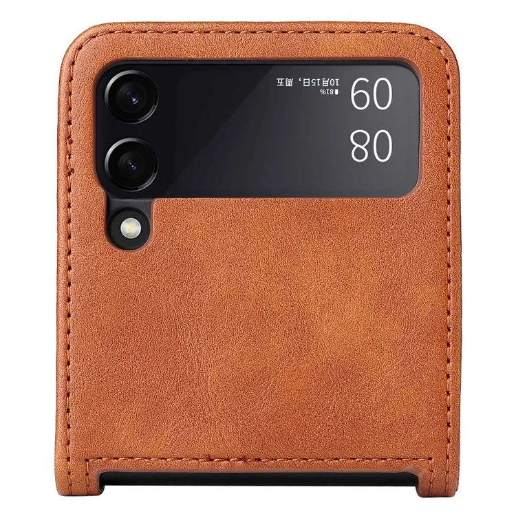 For Samsung Galaxy Z Flip4 5G Anti-fall Phone Cover Vintage Texture One-Piece Design PU Leather Coated PC Phone Case Shell with Card Slot - Brown