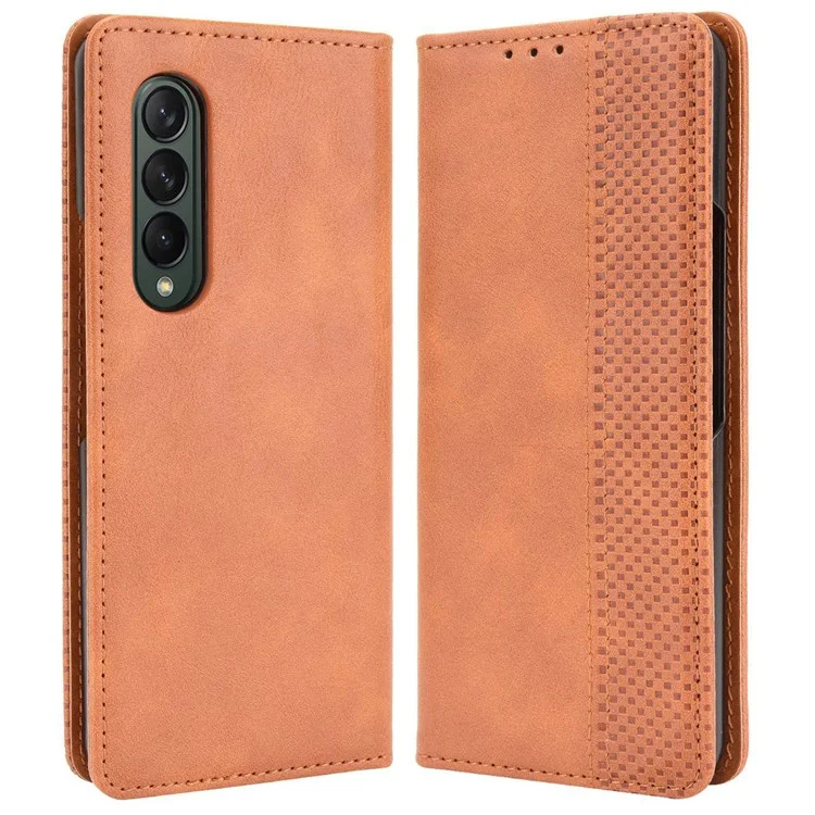 Für Samsung Galaxy Z Fold4 5G Schockfeste Retro Texture Phone Flip Leder Hülle Walletänder Magnetische Automatik Verschluss Kee-resistente Telefonabdeckung - Braun