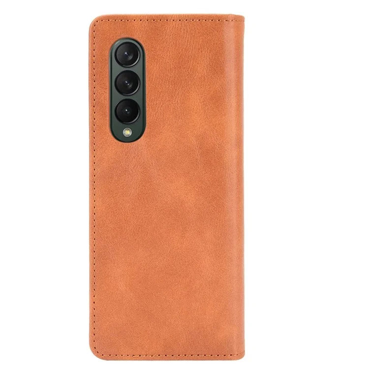 Für Samsung Galaxy Z Fold4 5G Schockfeste Retro Texture Phone Flip Leder Hülle Walletänder Magnetische Automatik Verschluss Kee-resistente Telefonabdeckung - Braun
