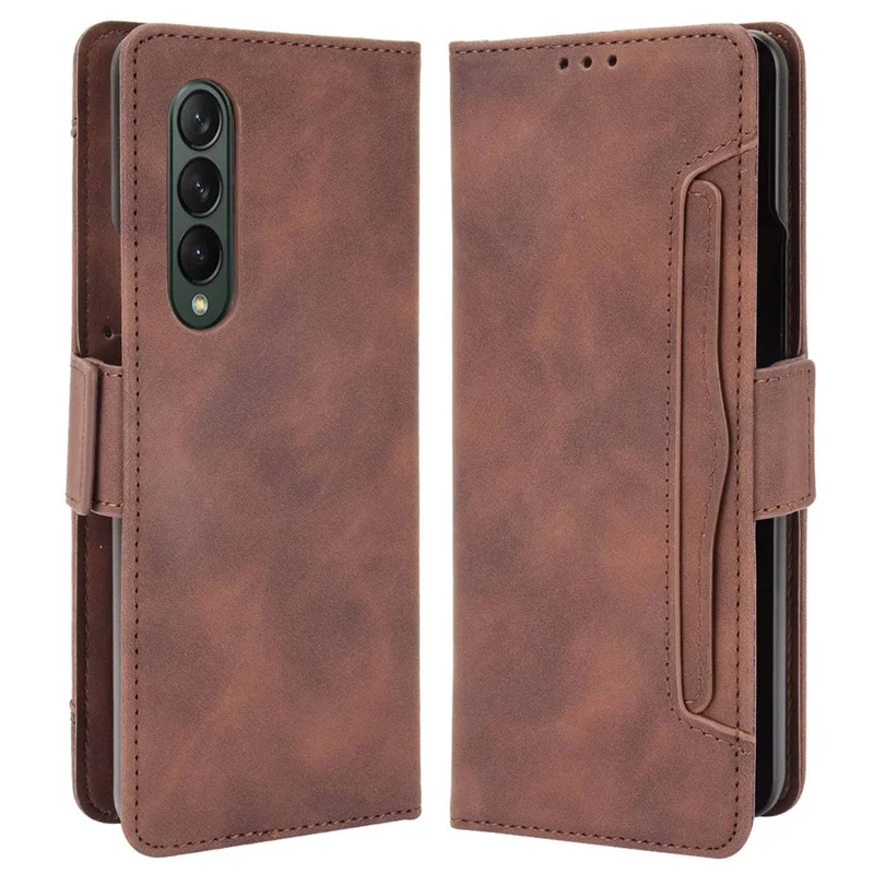 Funda con múltiples ranuras para tarjetas para Samsung Galaxy Z Fold4 5G, funda con tapa de piel de imitación de cuero con cartera / soporte - Marrón