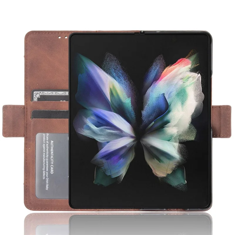 Funda con múltiples ranuras para tarjetas para Samsung Galaxy Z Fold4 5G, funda con tapa de piel de imitación de cuero con cartera / soporte - Marrón