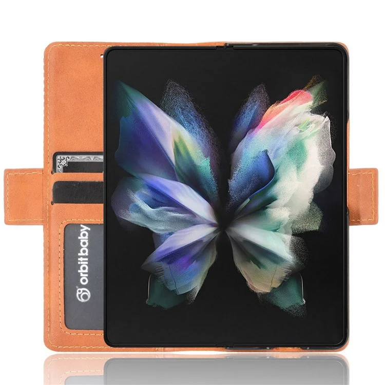For Samsung Galaxy Z Fold4 5G Phone Case Side Magnetic Buckle Retro Style Wallet Leather Stand Phone Cover - Brown