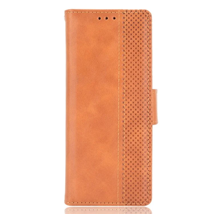 For Samsung Galaxy Z Fold4 5G Phone Case Side Magnetic Buckle Retro Style Wallet Leather Stand Phone Cover - Brown
