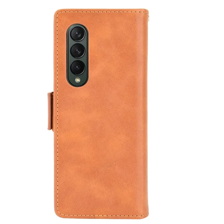 For Samsung Galaxy Z Fold4 5G Phone Case Side Magnetic Buckle Retro Style Wallet Leather Stand Phone Cover - Brown