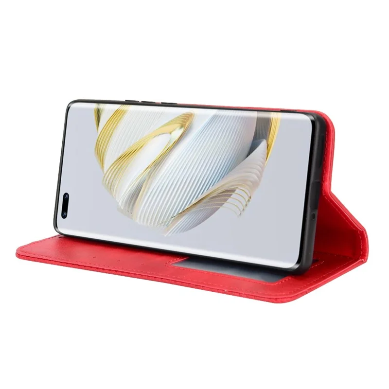 Pour Huawei Nova 10 4G Flip Auto Clôture Magnétique Retro PU Portefeuille en Cuir du Support Couvre de Coque de la Coque de la Coque du Téléphone - Rouge