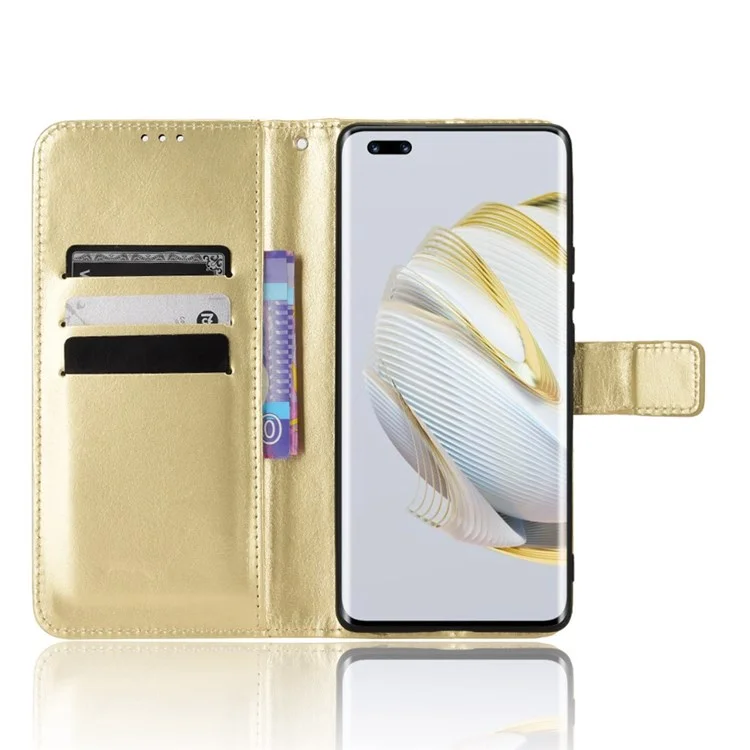 Para Huawei nova 10 Pro 4G Teléfono Celular Billetera Caso Textura de Cuero de Caballo Loco PU Cubierta Protectora de Pie - Oro