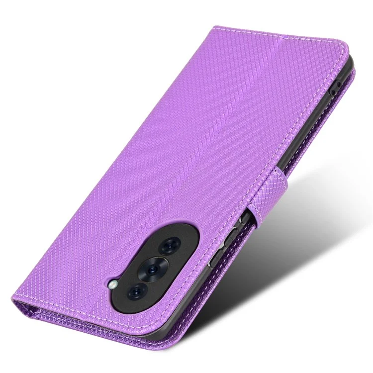 For Huawei nova 10 Pro 4G Diamond Texture PU Leather Phone Cover Wear-resistant Stand Wallet Feature Case with Wrist Strap - Purple