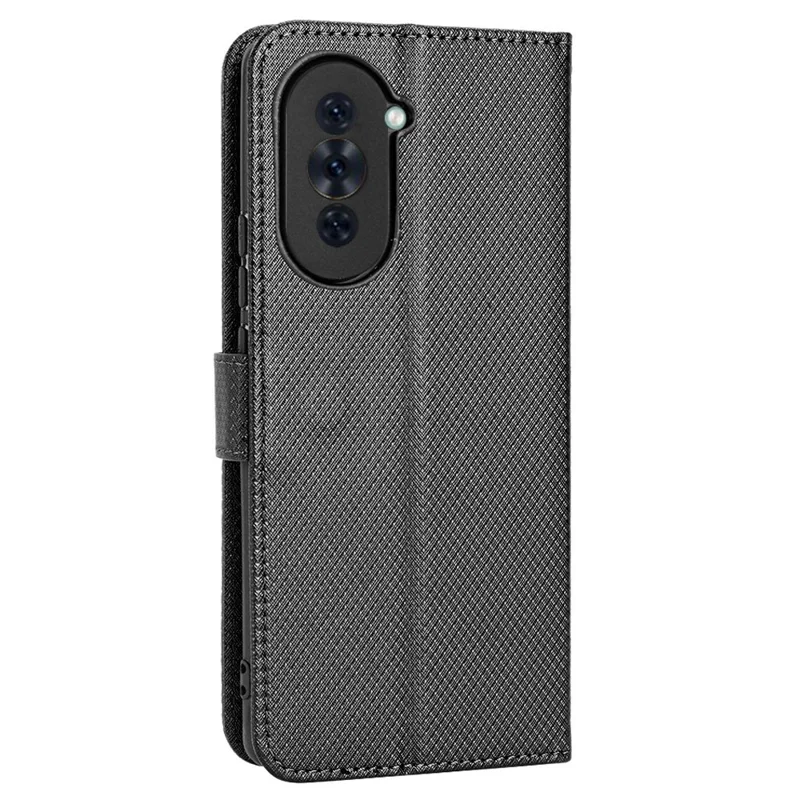 Für Huawei Nova 10 Pro 4G Diamond Textur PU Leder Telefonabdeckung Kee-resistente Stand Wallet Feature Mit Handgelenkriemen - Schwarz