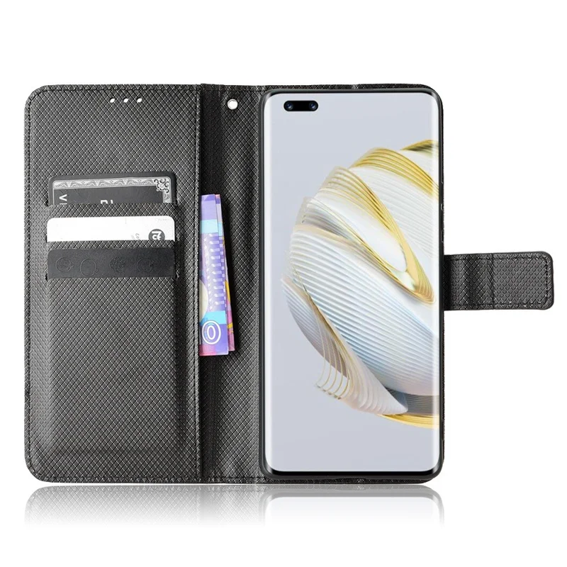 Für Huawei Nova 10 Pro 4G Diamond Textur PU Leder Telefonabdeckung Kee-resistente Stand Wallet Feature Mit Handgelenkriemen - Schwarz