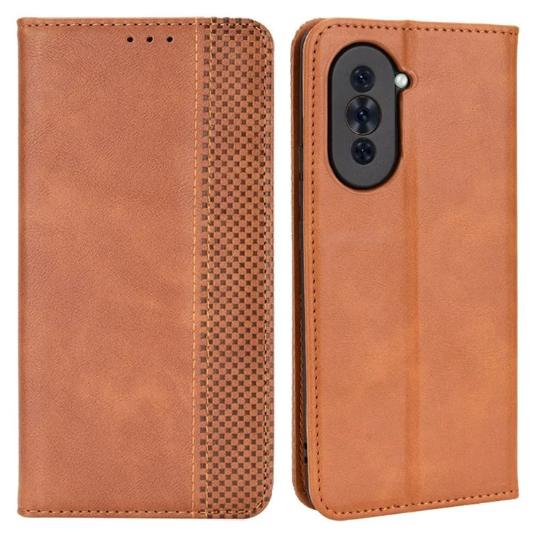 Case de Billetera Antidespito de Cuero Retro PU Para Huawei Nova 10 Pro 4G, Función de Soporte Magnético Flip Auto Cerrar Teléfono Cubierta - Marrón