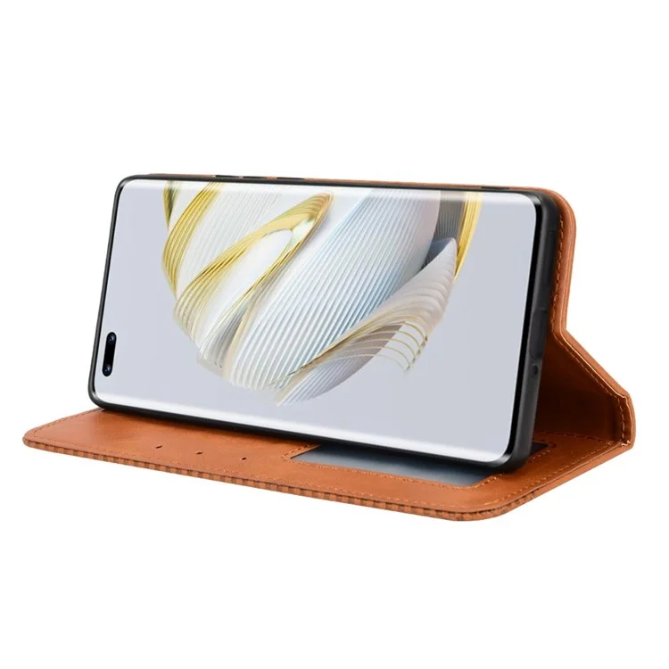 Retro PU Leather Anti-dust Wallet Case for Huawei nova 10 Pro 4G, Magnetic Stand Function Flip Auto Closing Phone Cover - Brown