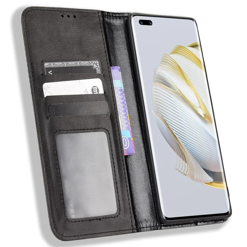 Étui de Portefeuille Anti-cuir en Cuir Rétro PU Pour Huawei Nova 10 Pro 4G, Fonction du Support Magnétique Flip Auto Close Téléphone Couverture - le Noir