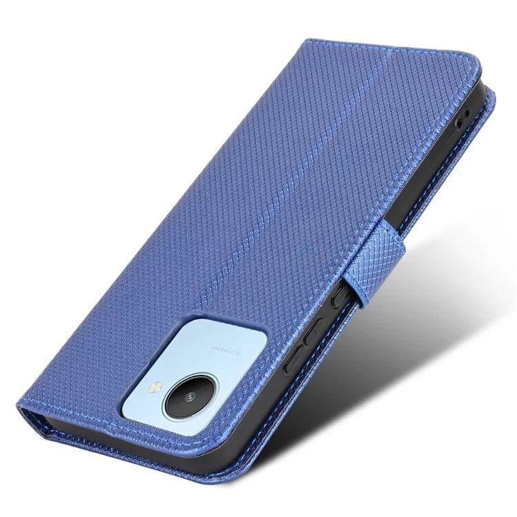 Para Realme C30 4G Suporte Stand Wallet Case Pulseira Strap Diamond Texture PU Couro Tampa do Telefone - Azul