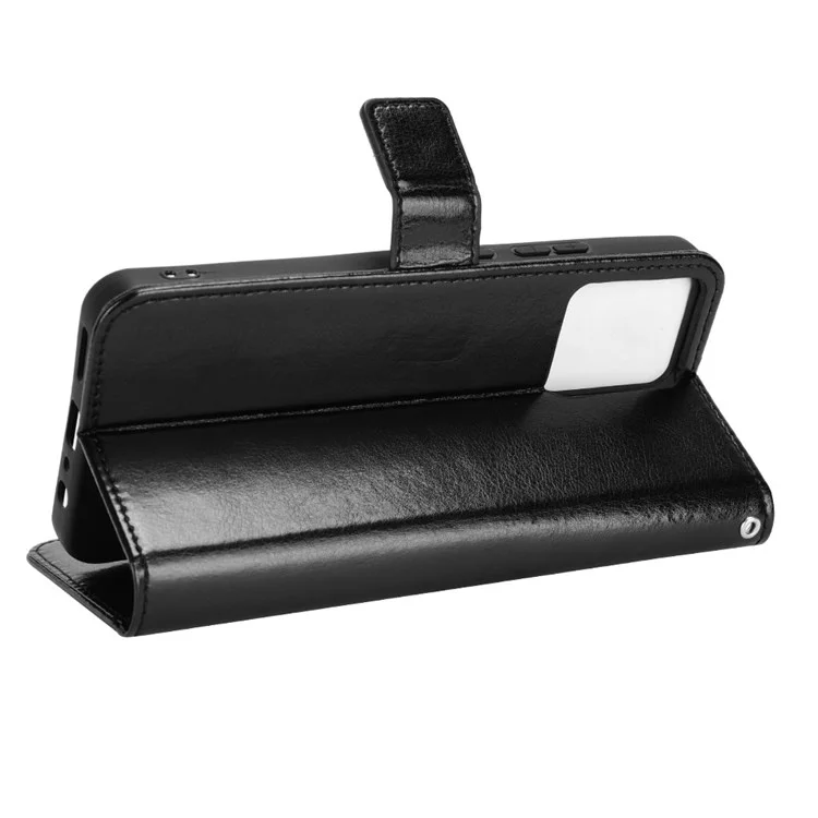 Mobile Phone Case Bag for Realme C30 4G, Crazy Horse Texture PU Leather Cover Stand Wallet - Black