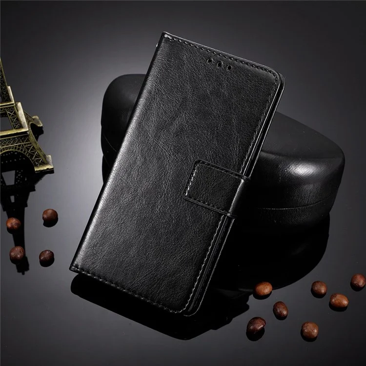 Mobile Phone Case Bag for Realme C30 4G, Crazy Horse Texture PU Leather Cover Stand Wallet - Black