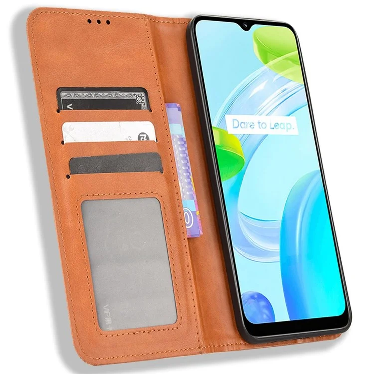 Для Realme C30 4G Anti-fingerprint Retro PU - Коричневый