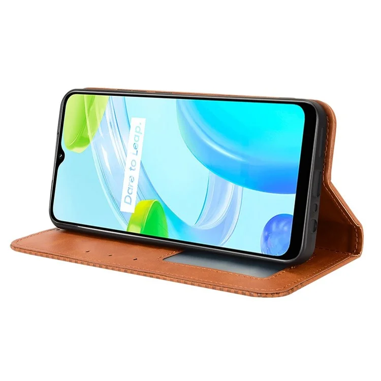 Для Realme C30 4G Anti-fingerprint Retro PU - Коричневый