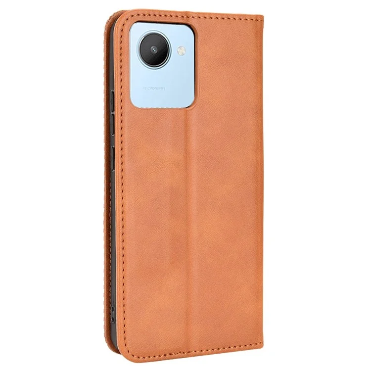 Для Realme C30 4G Anti-fingerprint Retro PU - Коричневый