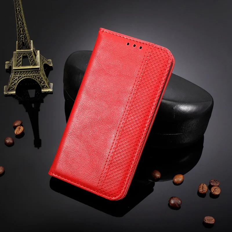 Flip-case af retro PU-læder med tegnefilmstil til Realme C30 4G, anti-fingeraftryk, med tegnebog og standfunktion, automatisk magnetisk lukning - Rød